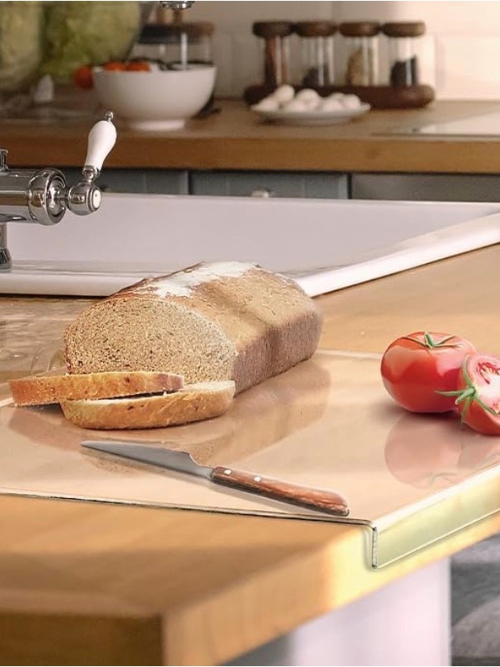 NWT Acrylic Cutting Board with Counter Lip l Clear Cutting Board for Countertop